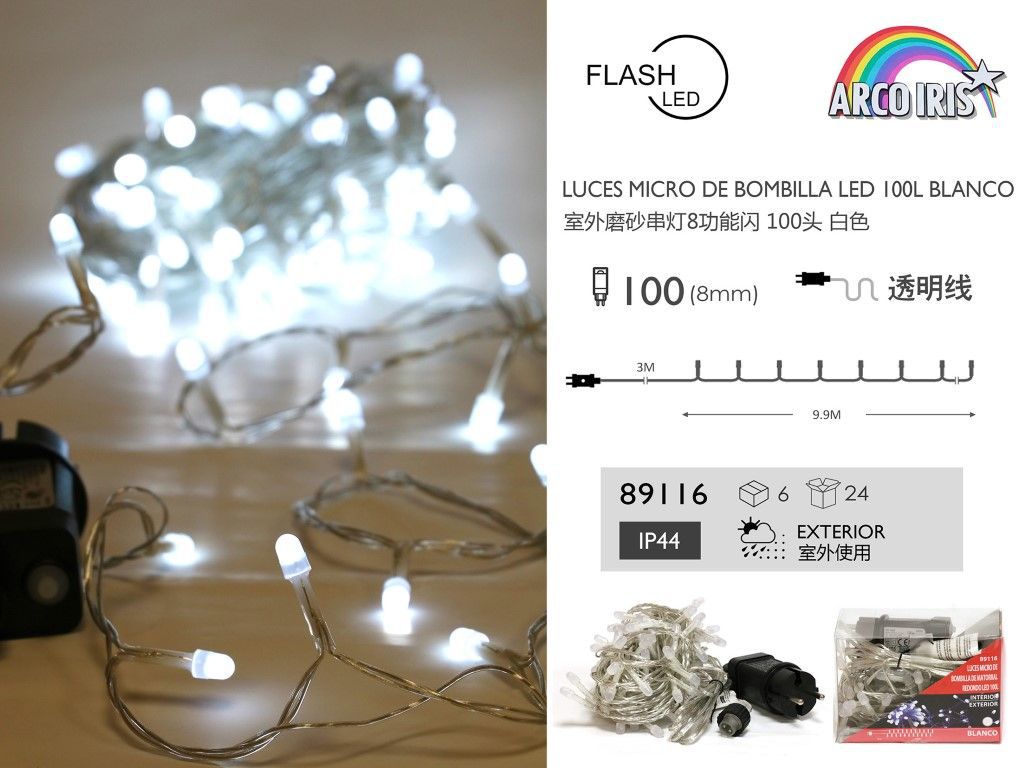 Luces LED de cadena blanco bombilla redonda 100 LED - Luces exteriores impermeables IP44