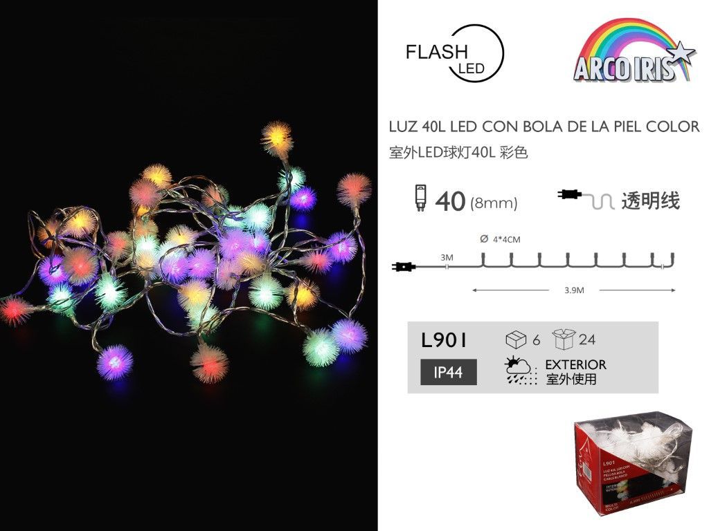 Guirnalda de luces LED bola de piel 4 cm - Decoraciones navideñas