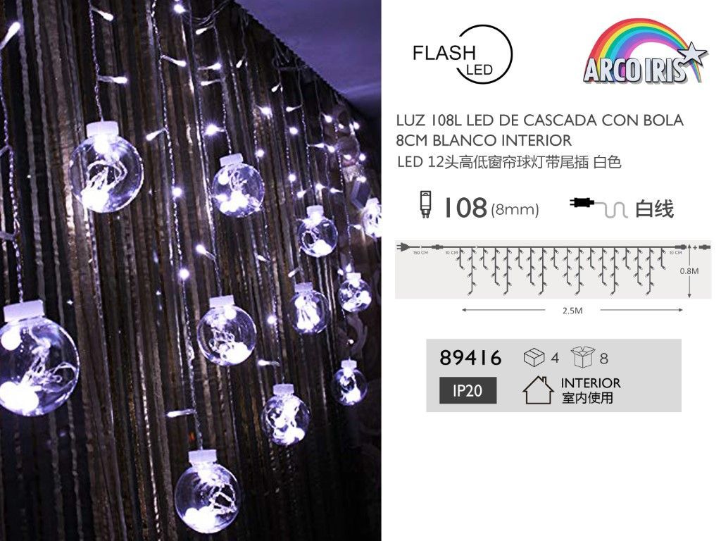 Luces LED de cascada con bola blanca 108 LED - Luces interiores