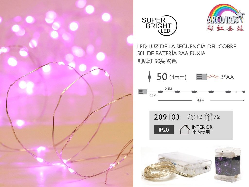 Luz de secuencia de cobre LED fucsia 50 luces - Decoraciones navideñas