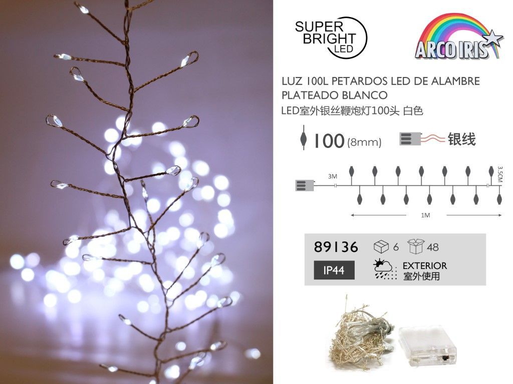 Luz de LED de alambre plateado 100L blanco - Decoración navideña