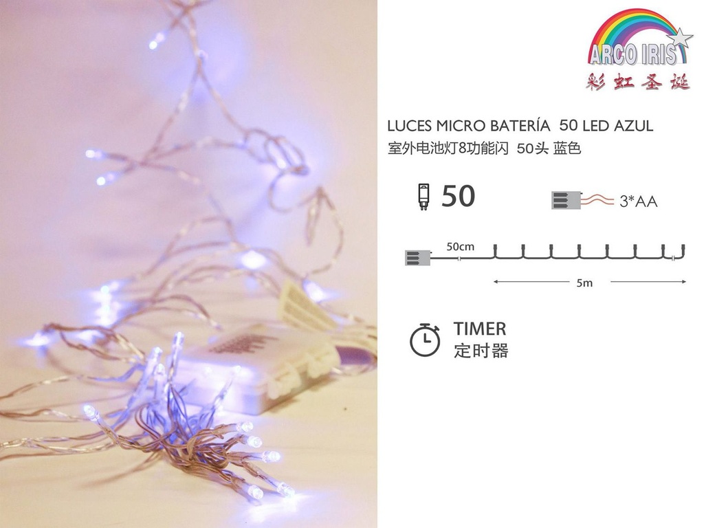 Luz de guirnalda LED con 3 pilas AA para exterior - Transparente y uso exterior