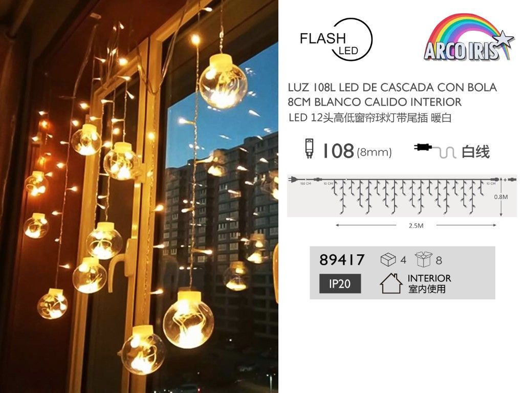 Luces LED de cascada con bola blanco cálido 108 LED - Luces interiores