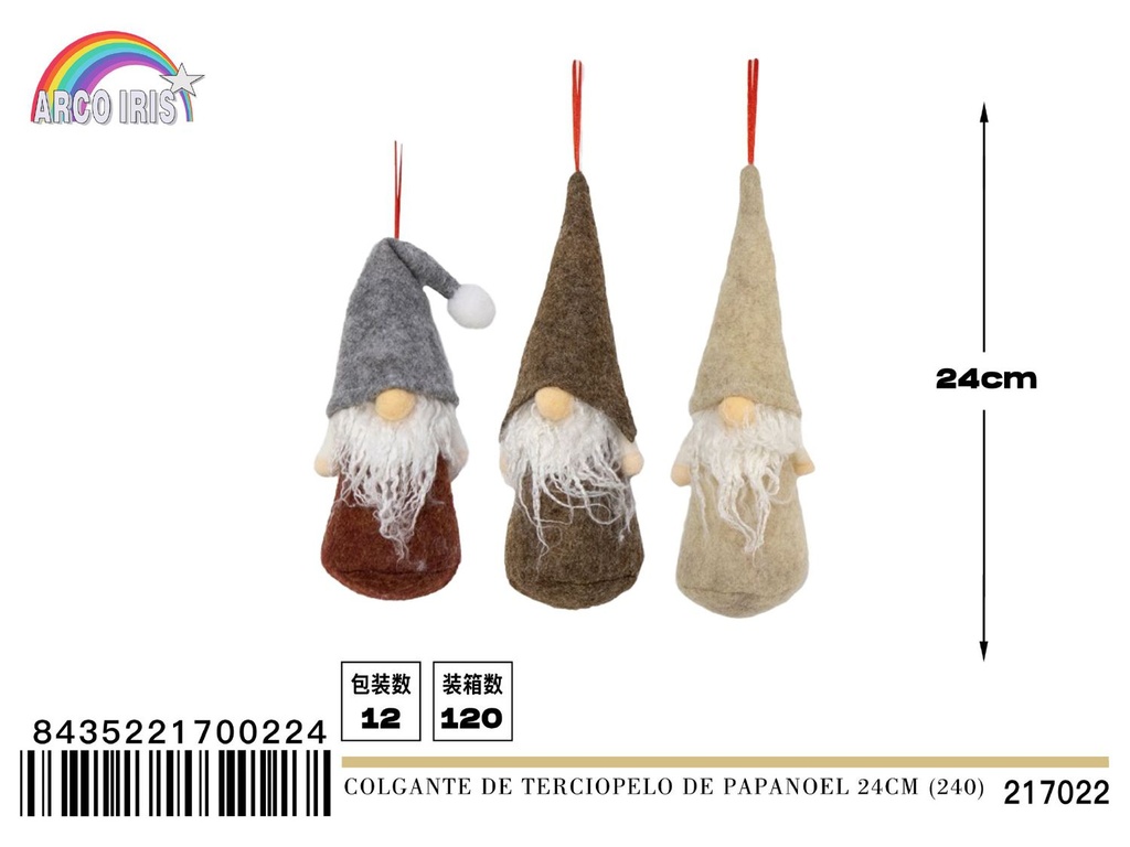 Colgante de terciopelo de Papá Noel 24 cm - Adornos navideños