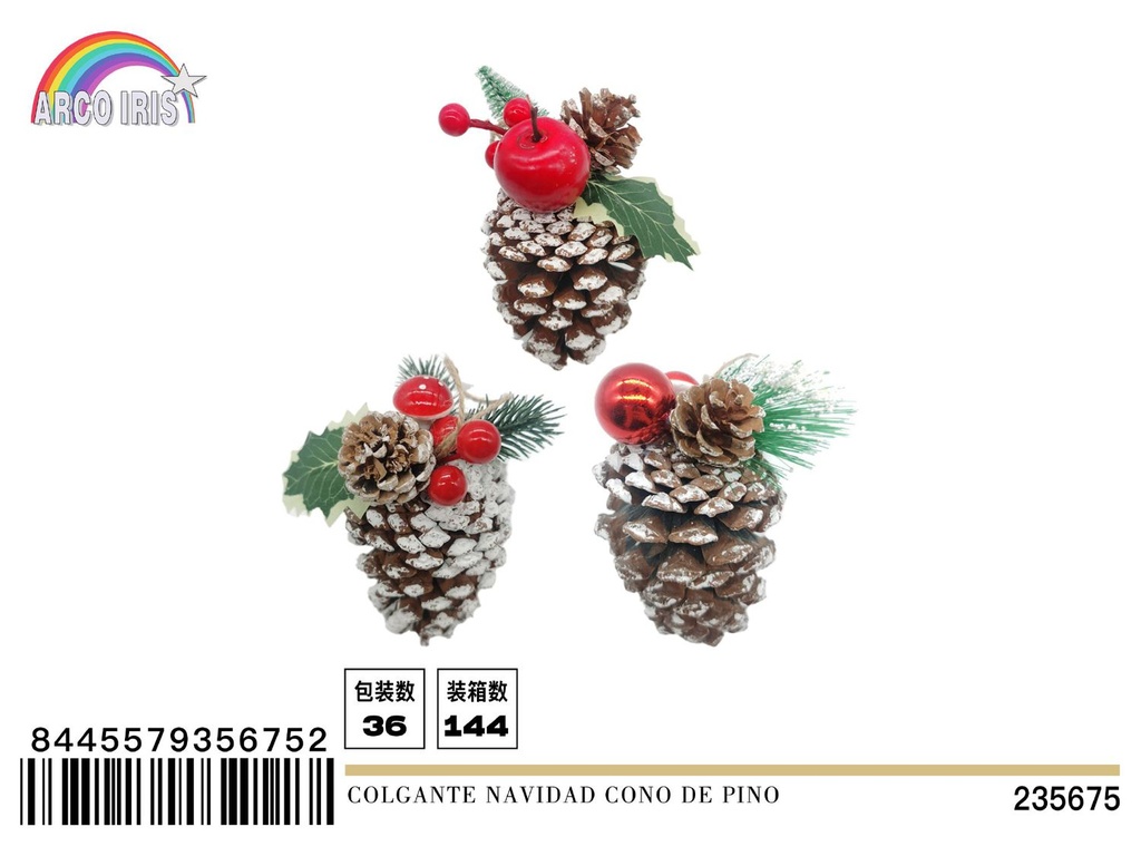 Colgante de Navidad cono de pino - Decoración natural con setas