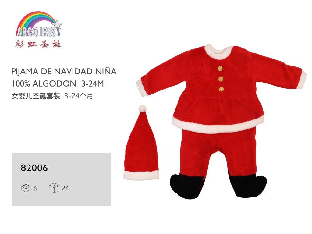 Pijama navideño para niña 100% algodón 3-24M - Moda infantil para festividades