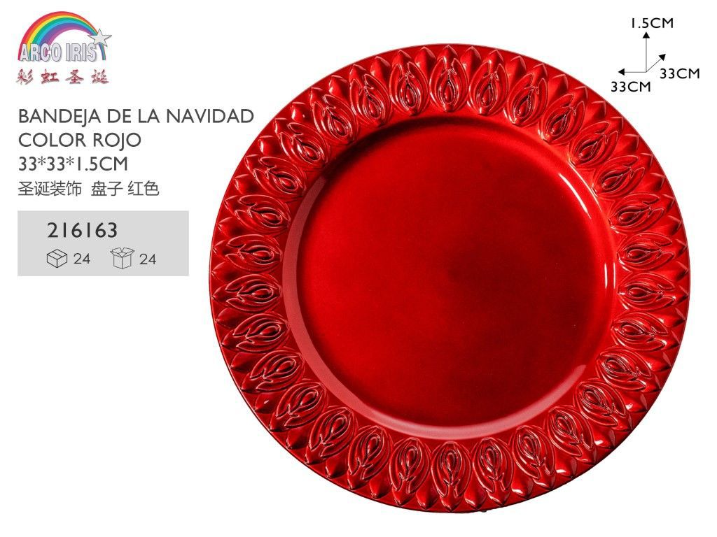 Bandeja de Navidad roja 33x33x1.5 cm - Vajilla y decoración navideña