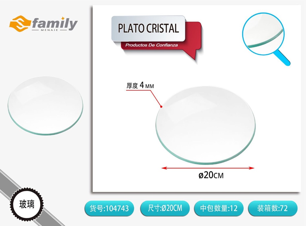 Plato redondo de cristal 20 cm - Platos de cristal