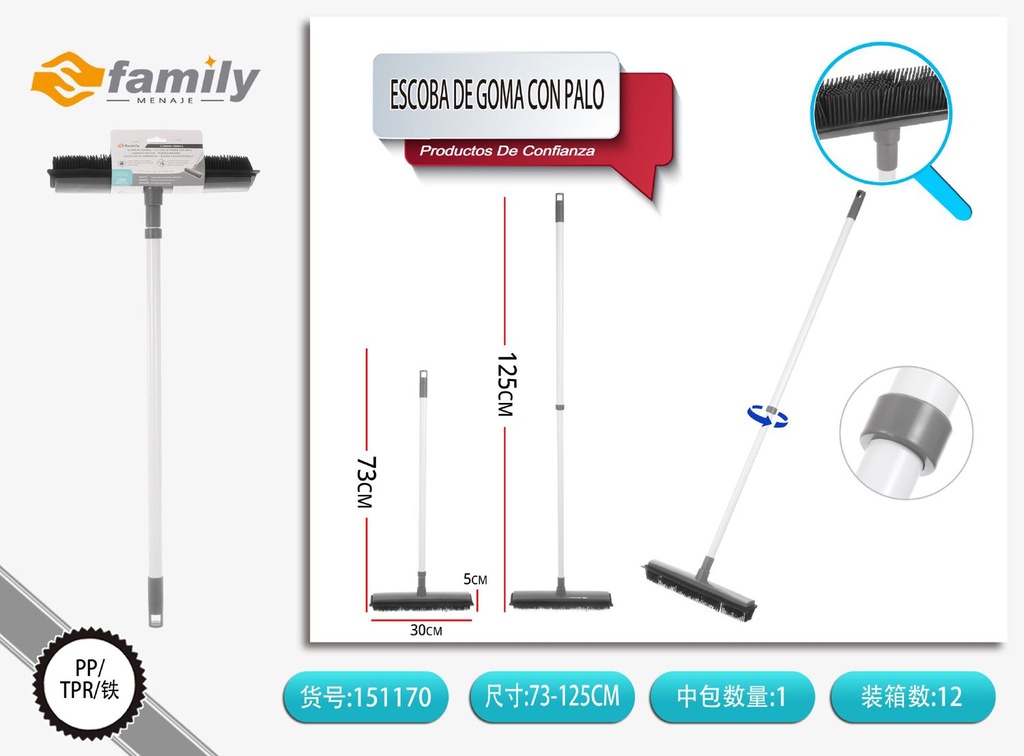 Escoba de goma gris 73-125 cm - Accesorios de limpieza