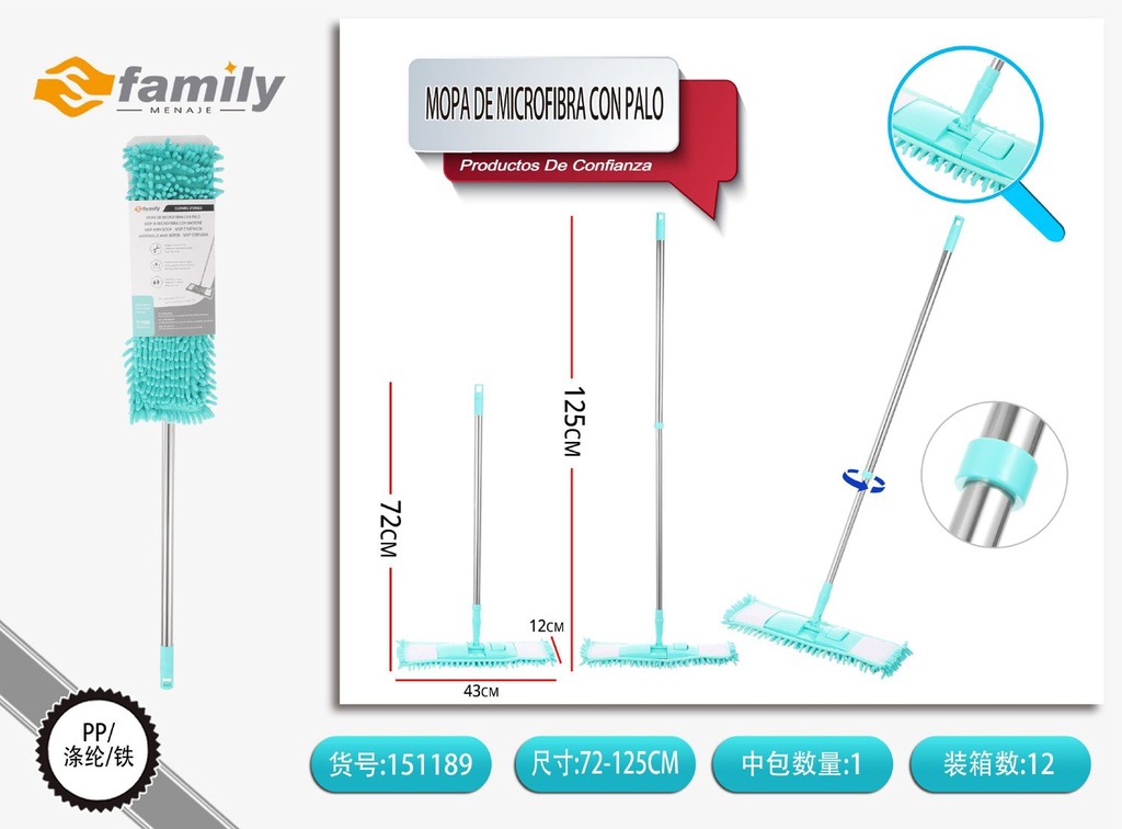 Mopa con mango inox blue chenille 72-125 cm - Limpieza de suelos