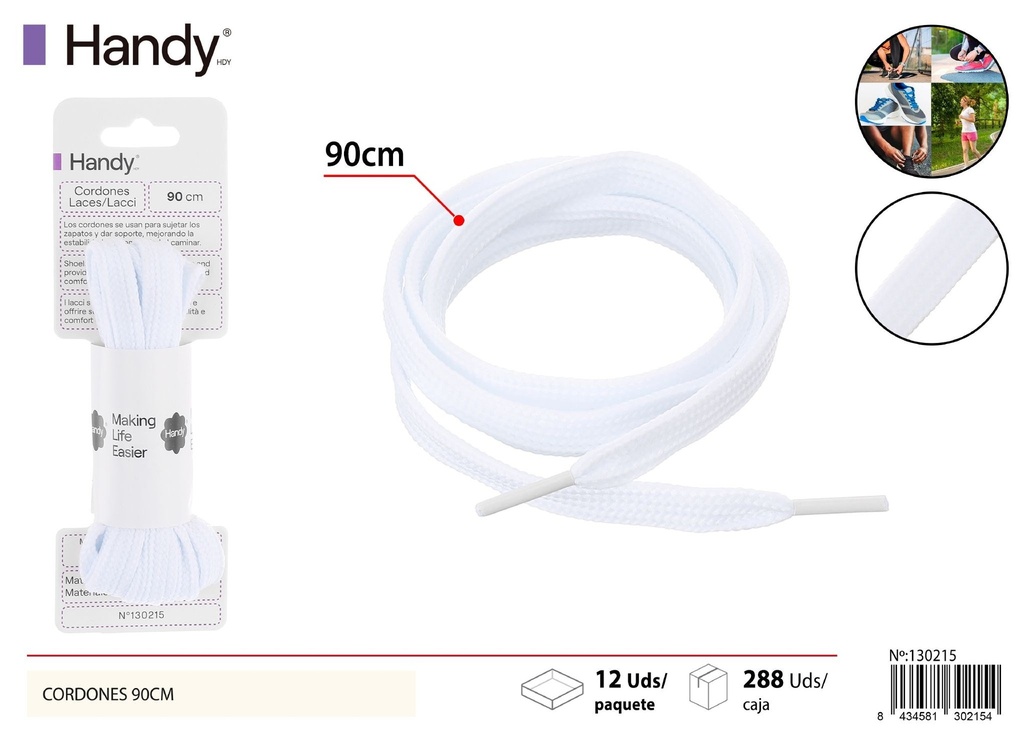 Cordones planas blancas de 90 cm - Accesorios para calzado