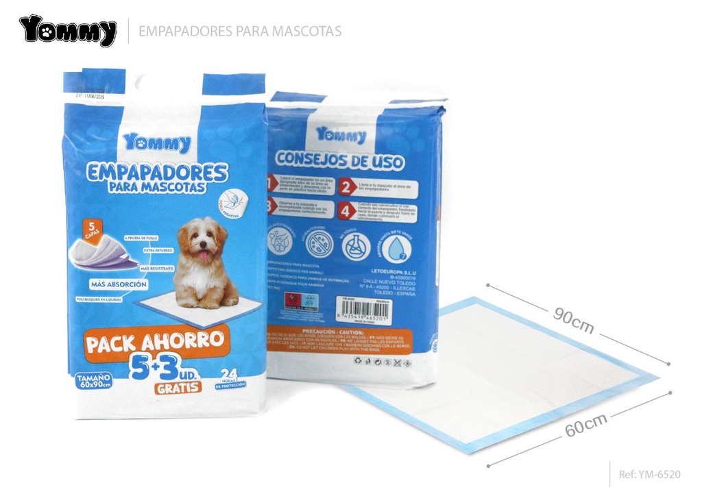 Empapadores para mascotas 60*90cm 5+3 piezas - Higiene y Cuidado de Mascotas