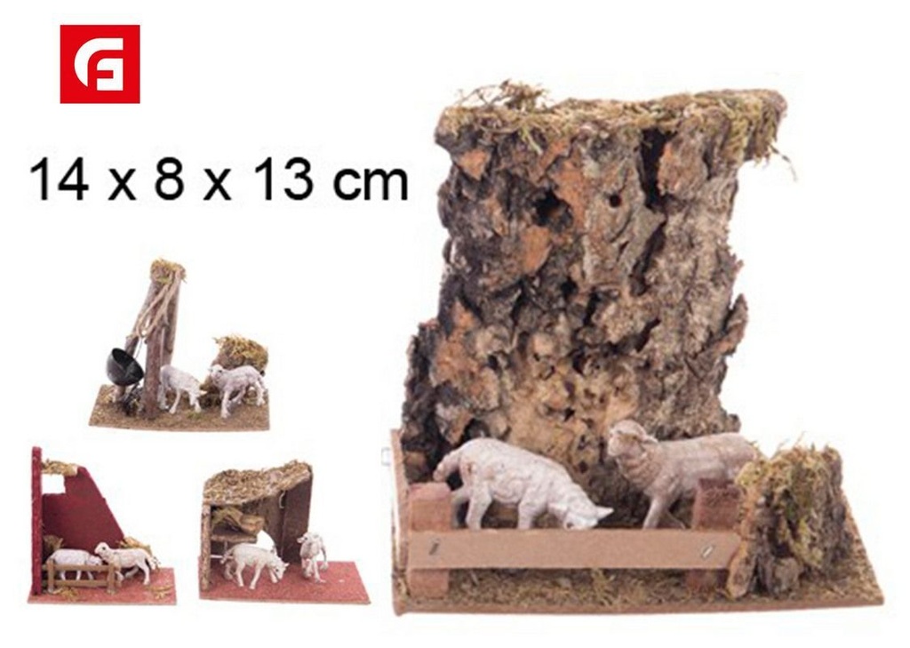 Escena navideña con ovejas 14*8 cm - Figuras decorativas para Navidad