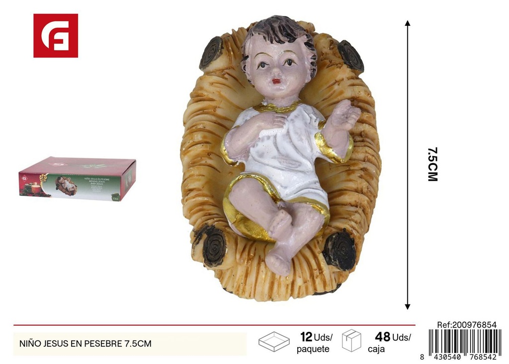 Niño Jesús en pesebre 7.5cm - Figuras de belén navideño