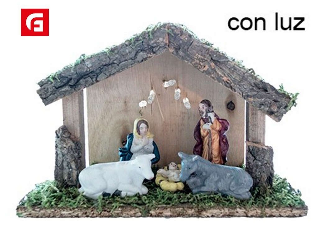 Nacimiento 5 pcs pesebre madera con luz LED - Decoración navideña