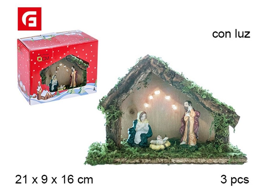 Nacimiento 3 piezas pesebre con luz LED - Figuras de belén y accesorios luminosos