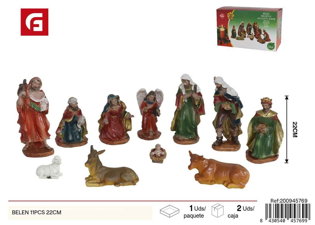 Set belén 11 piezas 22cm - Escenografía y figuras navideñas