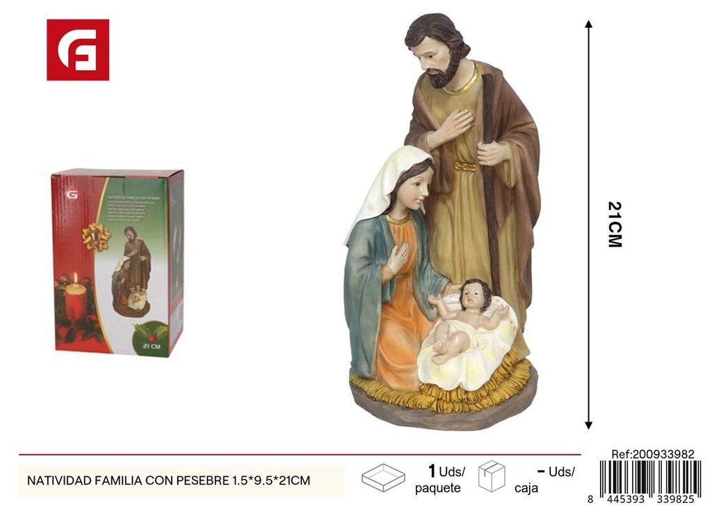 Natividad familia con pesebre 1.5x9.5x21cm - Figuras de belén