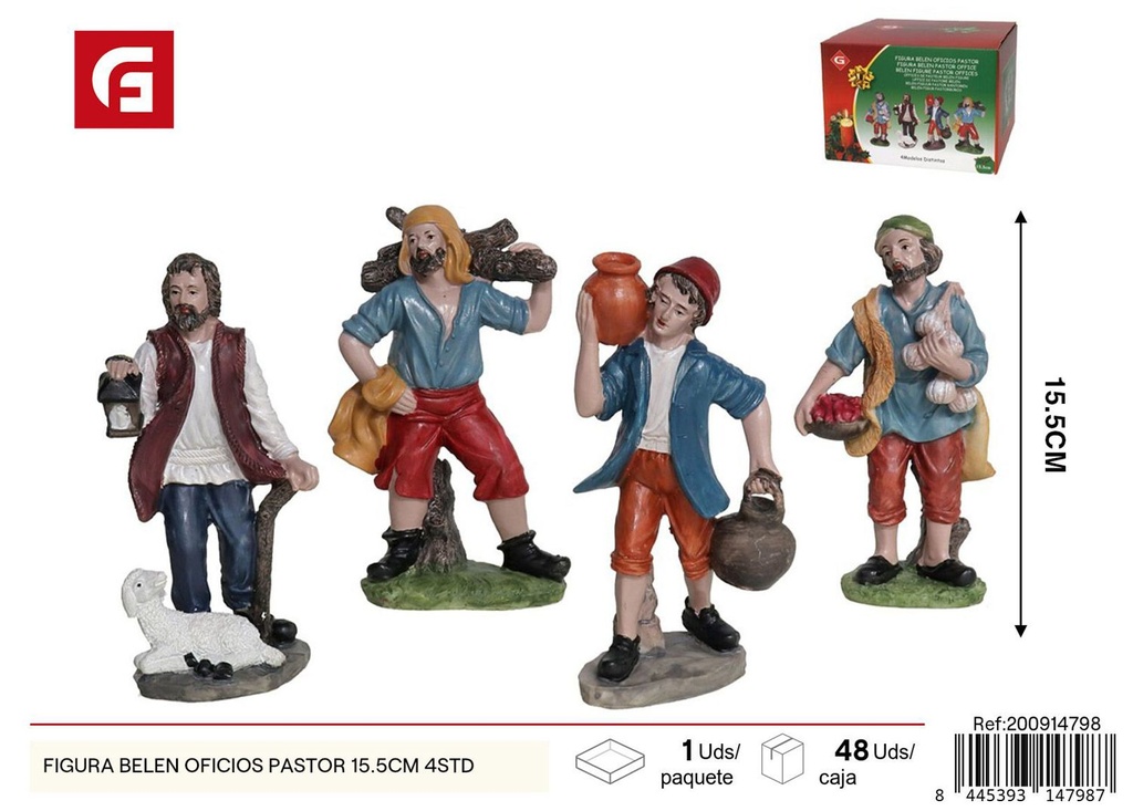 Figura Belén oficios pastor 15.5cm 4 unidades - Figuras navideñas