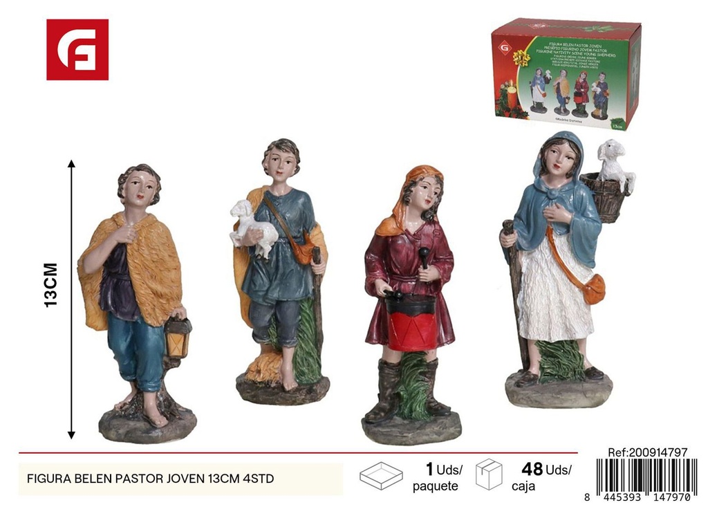 Figura Belén pastor joven 13cm 4 unidades - Figuras navideñas