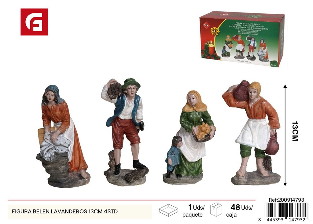 Figura Belén lavanderos 13cm 4 unidades - Figuras navideñas