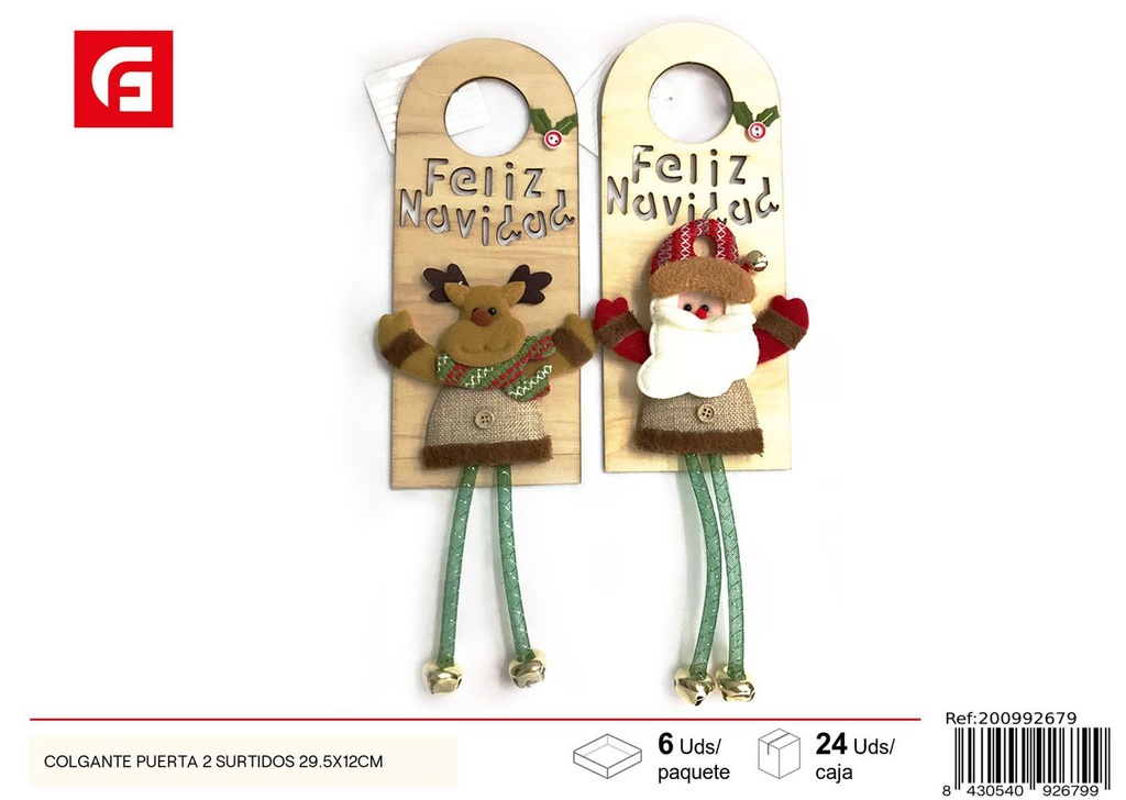  Colgante puerta navideño 2 surtidos 29.5x12cm - Decoración y colgantes de puerta