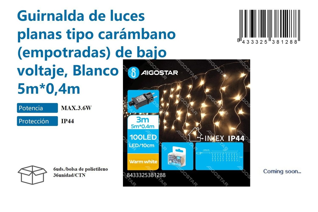 Bajo voltaje guirnalda luz cálida L5*W0.4M - Iluminación decorativa