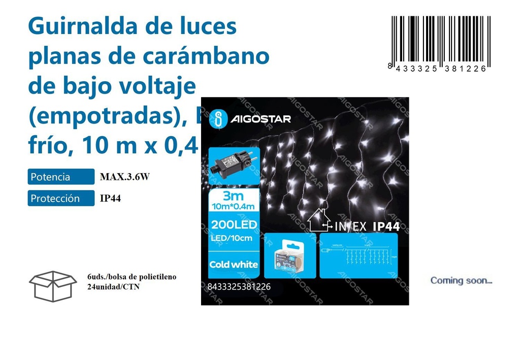 Bajo voltaje guirnalda de luz plana carámbano L10*W0.4M - Iluminación decorativa