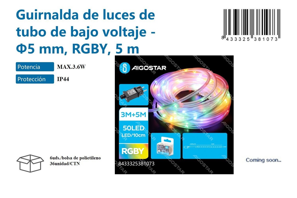 Guirnalda bajo voltaje luz RGB 5 m - Decoraciones navideñas