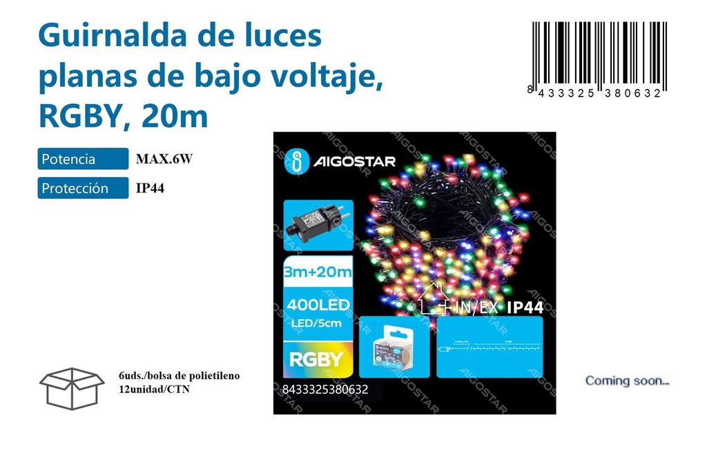 Gurinalda de luz de bajo voltaje RGB 20m - Decoración navideña