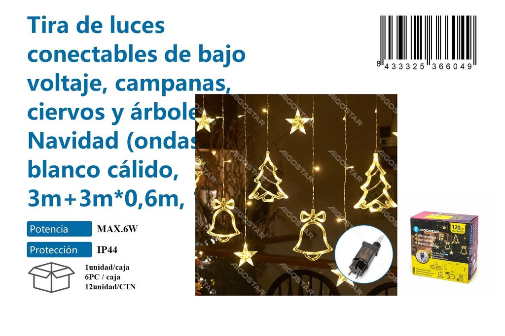 Guirnalda de luces cálidas de bajo voltaje 3*0.6m - Decoración navideña