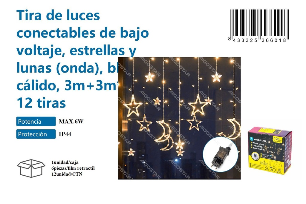 Bajo voltaje guirnalda luz cálida L3*W0.6M - Decoración luminosa