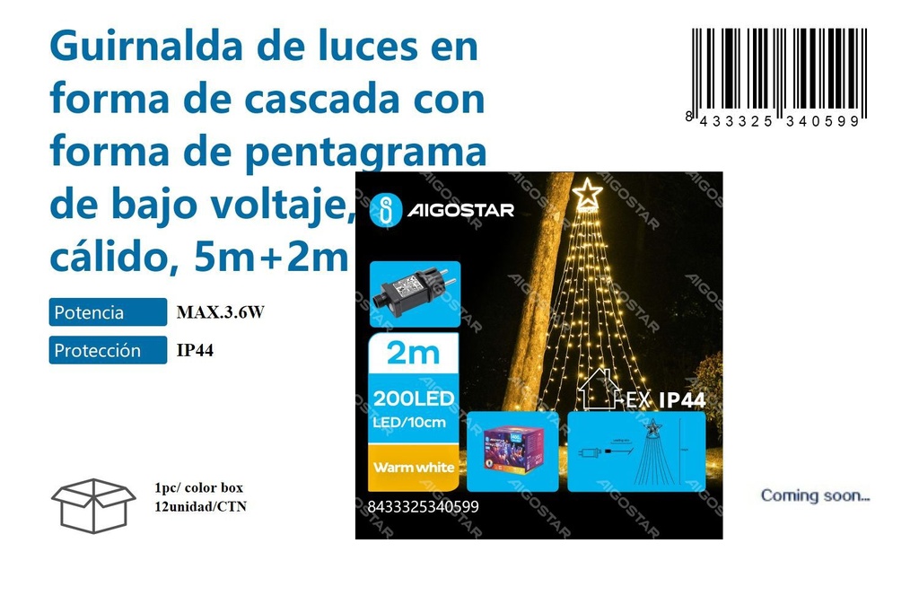 Guirnalda de luces cálidas de bajo voltaje 2 metros - Decoración navideña