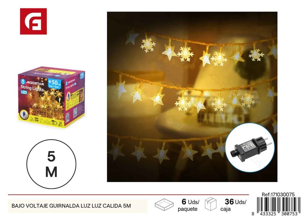 Guirnalda de luces cálidas de bajo voltaje 5 m - Navidad