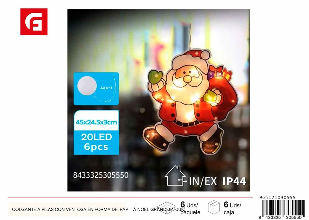 Colgante de papá Noel grande con ventosa (2700K) - Decoración de Navidad