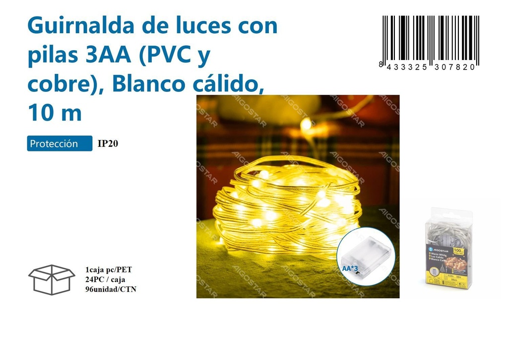 Guirnalda de luz cálida 10 m - Decoración navideña