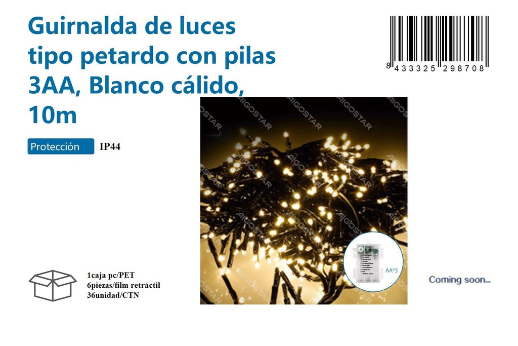 Guirnalda luz cálida 10 m - Decoraciones navideñas