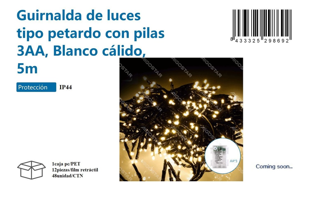 Guirnalda de luz cálida de 5 m - Decoración navideña