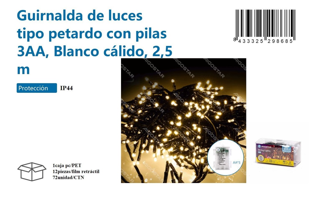 Guirnalda de luz cálida de 2.5 m - Decoración navideña