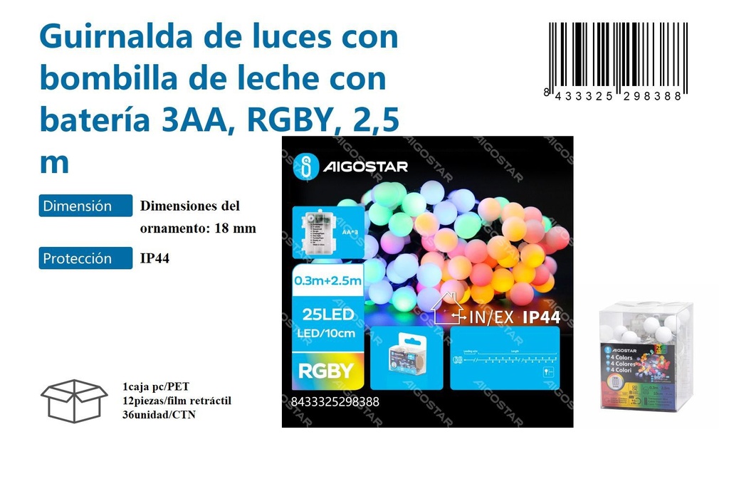 Guirnalda de luces con bombilla de leche - RGB 2.5 m