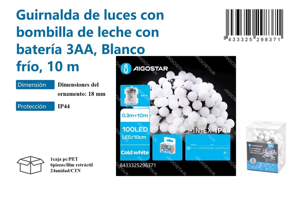 Guirnalda de luces con bombilla de leche 10 m - Decoración navideña 