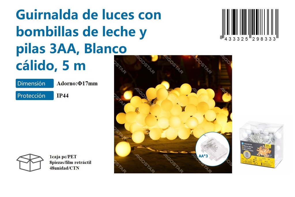 Guirnalda de luz cálida 5m - Decoración navideña