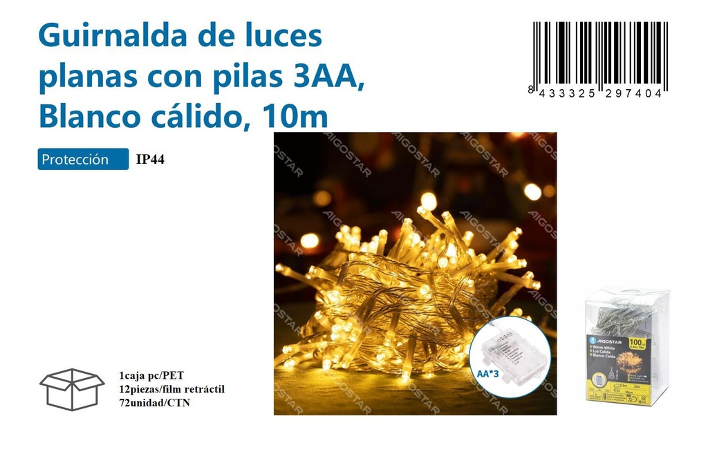 Guirnalda de luz cálida 10m - Iluminación decorativa para Navidad