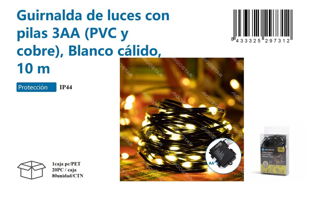 Guirnalda luz cálida 10M - Decoración luminosa para Navidad