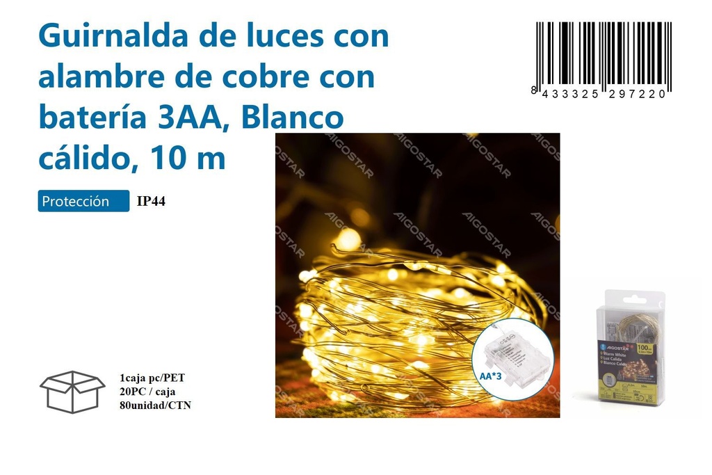 Guirnalda de luz cálida 10m - Decoración navideña