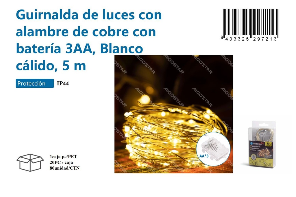 Guirnalda luz cálida 5 m - Iluminación navideña