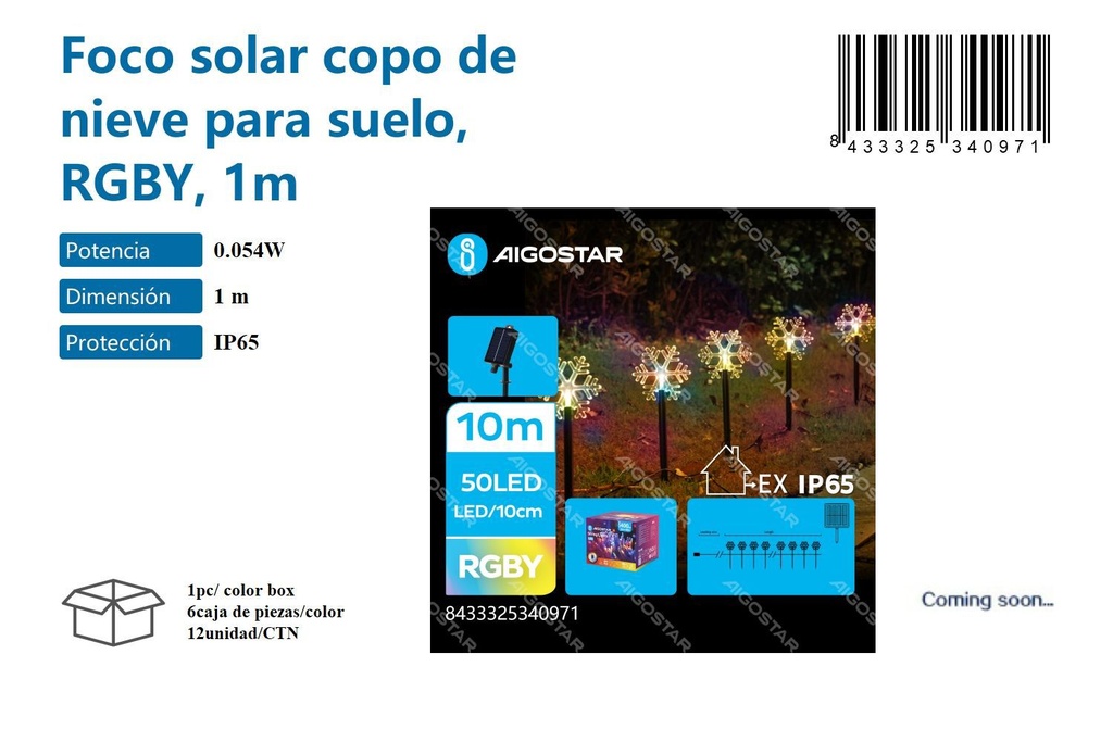 Foco solar copo de nieve RGB de 1 m - Decoración navideña