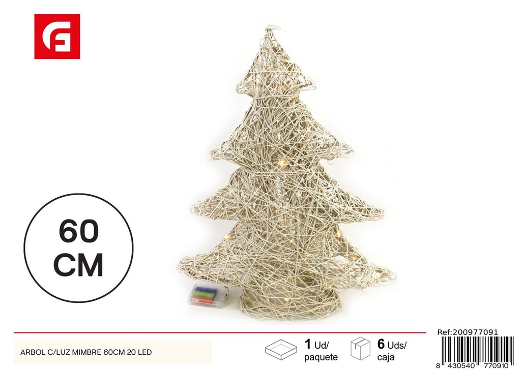  Árbol navideño con luz de mimbre 60cm 20 LED - Figuras y luces de Navidad