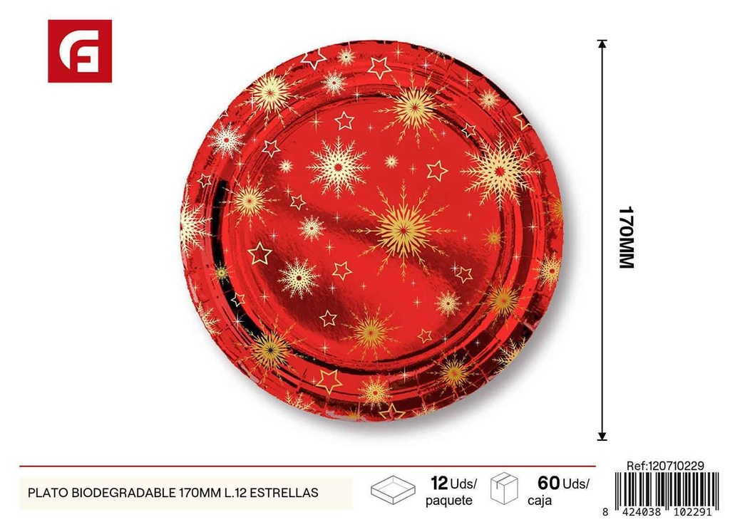 Plato biodegradable 170mm L/12 diseño estrellas - Vajilla desechable decorativa