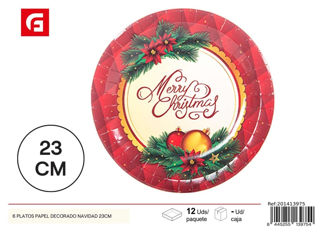 Platos de papel decorados Navidad 23cm - Utensilios desechables